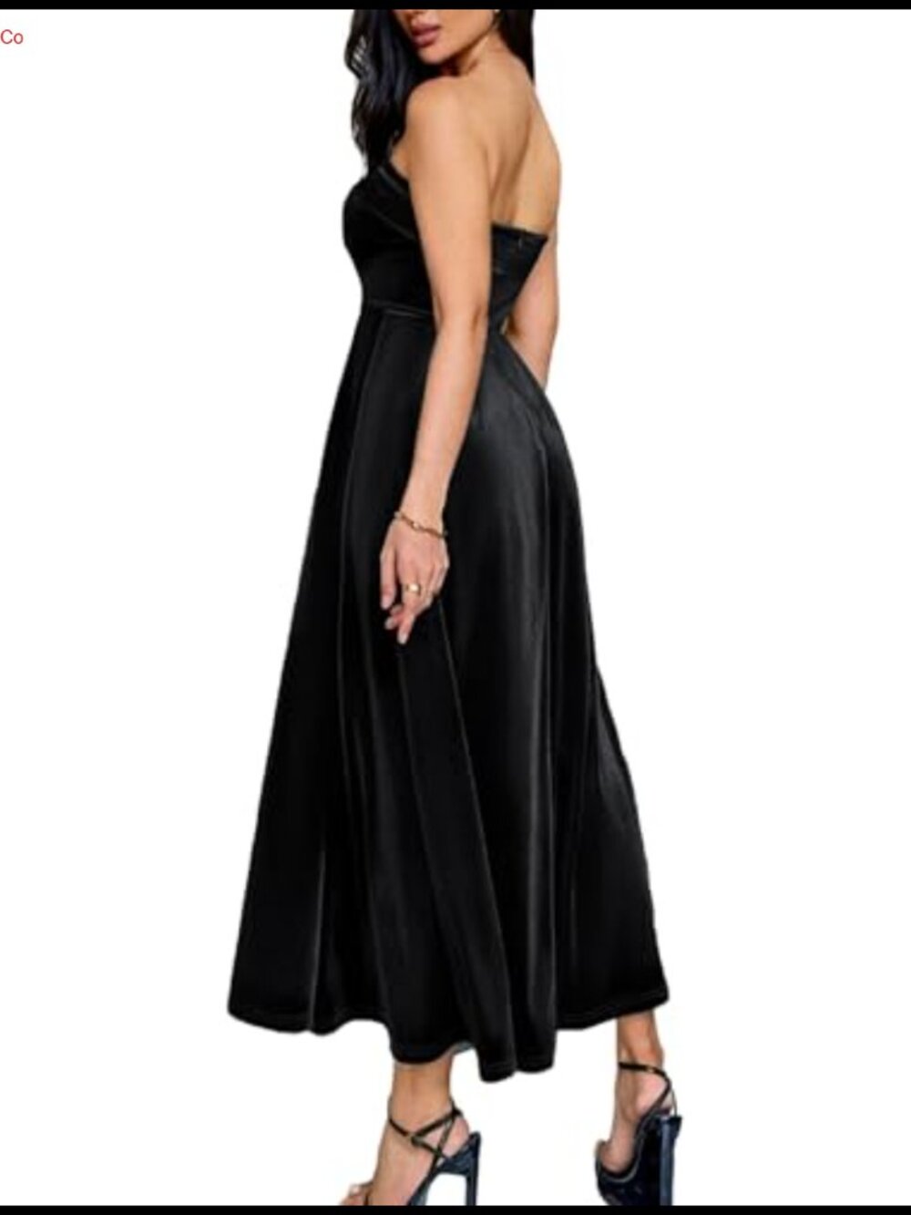 Women's Strapless Velvet Evening Gown Pleated Swing Wedding Bridesmaid Maxi - Picture 3 of 5